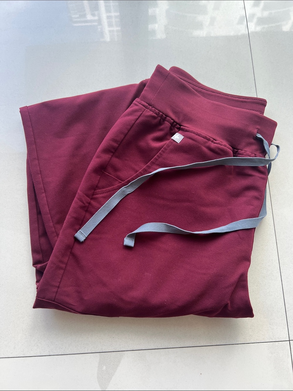 Figs Women's Maroon Scrub Pants with Gray Drawstring